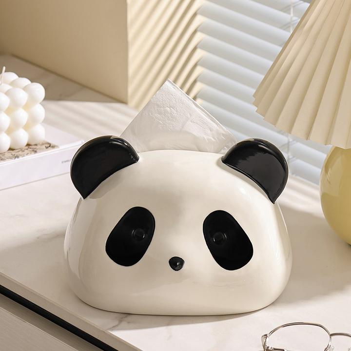 大眼熊猫纸巾盒客厅纸抽盒陶瓷抽纸盒家用摆件可爱创意餐巾纸盒