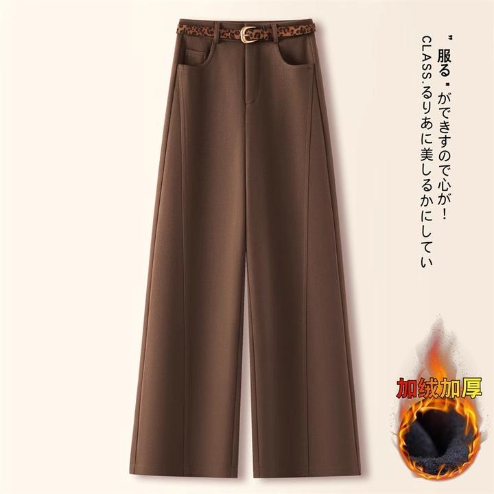 高级感咖色毛呢阔腿裤女春秋季2025新款高腰爆款加绒直筒休闲裤子