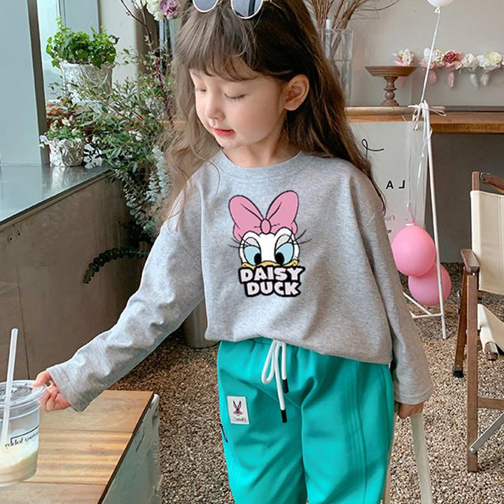 1-3岁中小童卡通长袖T恤女宝宝4-6岁大童透气秋装黛丝鸭纯棉上衣