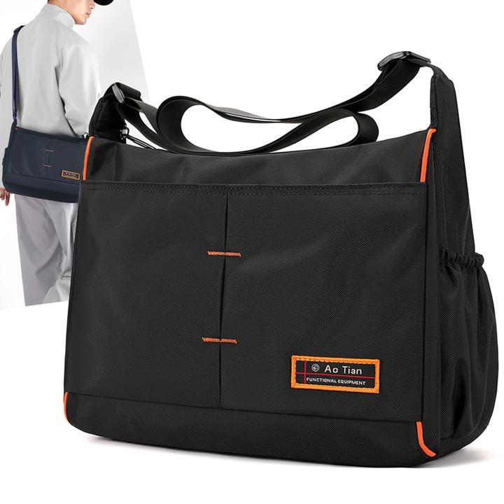 奥天时尚撞色男士单肩包潮流百搭牛津布包便捷斜跨包韩版休闲包包