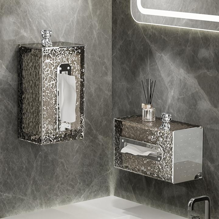 新款轻奢冰川纹壁挂纸巾盒简约浴室储物可无痕免打孔洗脸巾收纳盒