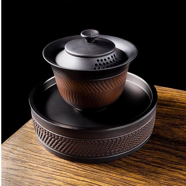 盖碗建水紫陶茶具三才盖碗茶杯带盖单个高档功夫泡茶壶承盖碗套装