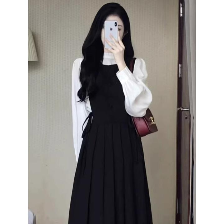 秋季小香风时尚修身高级感小洋装假两件女装显瘦收腰连衣裙子2065