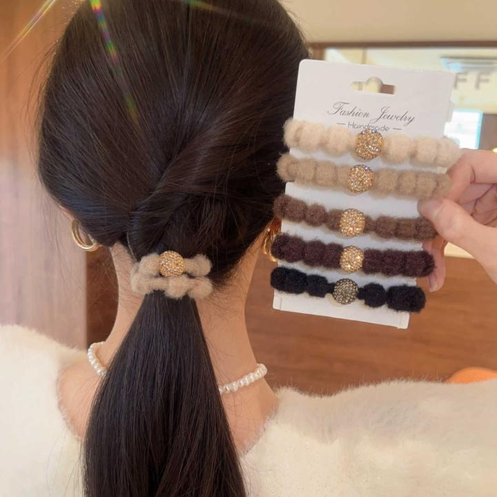 秋冬美拉德色系毛绒发圈百搭高弹力气质发绳头绳丸子头扎头皮筋