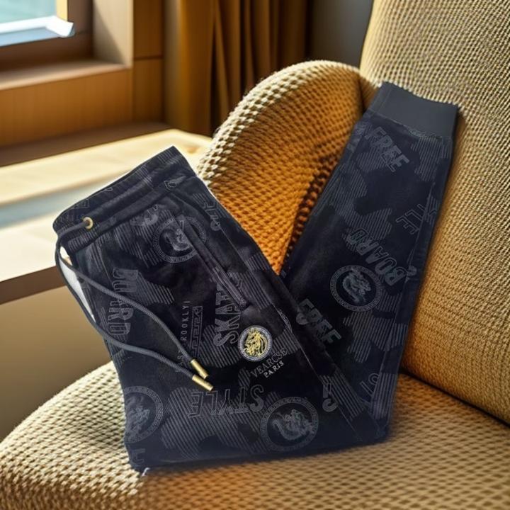 冬季加绒加厚男士休闲裤时尚百搭柔软舒适免打理刺绣精品龙头裤