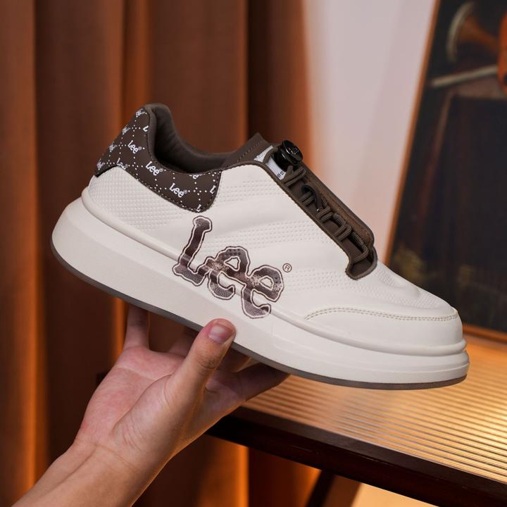 Lee2025秋冬新款懒人一脚蹬小白鞋真皮增高男鞋休闲低帮潮鞋厚底