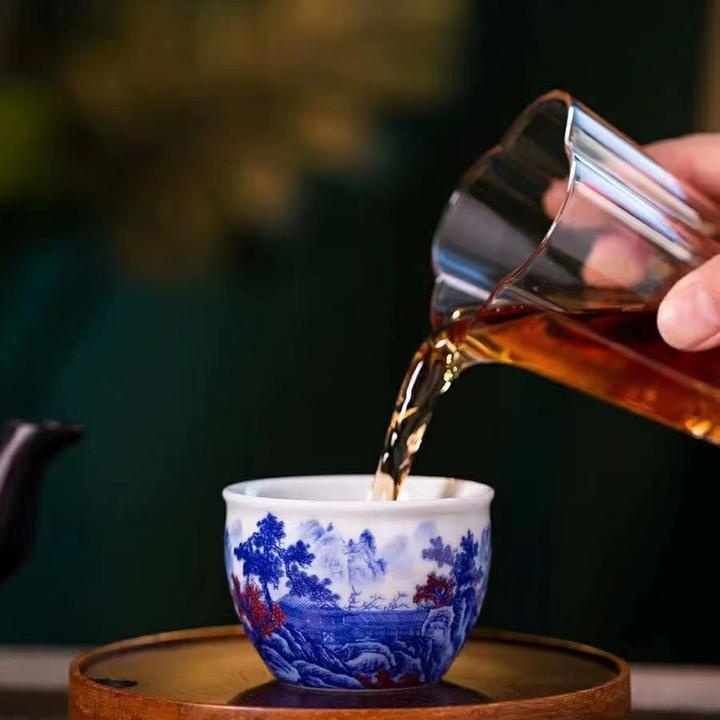 景德镇陶瓷高档青花瓷品茗杯手工珐琅彩仿古茶杯主人杯茶具家用