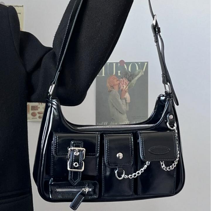 机车包女斜跨2025新款辣妹包包女腋下包高级感单肩包链条包托特包