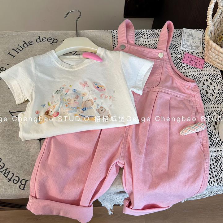 女童背带裤套装2025夏装新款洋气韩版时髦女宝宝春秋两件套婴儿