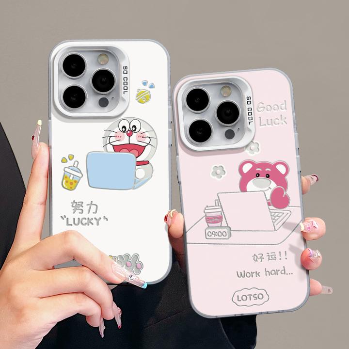 好运草莓熊适用苹果15简约iPhone14彩银手机壳华为mate60小米磨砂