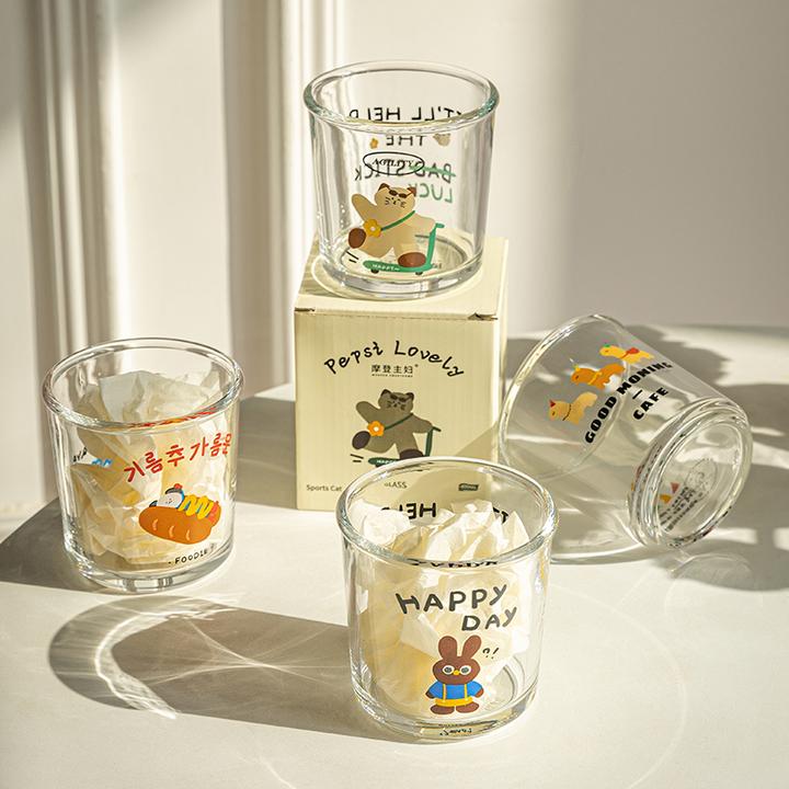 摩登主妇动物派对ins网红翻口玻璃杯可爱透明创意家用喝水杯耐热
