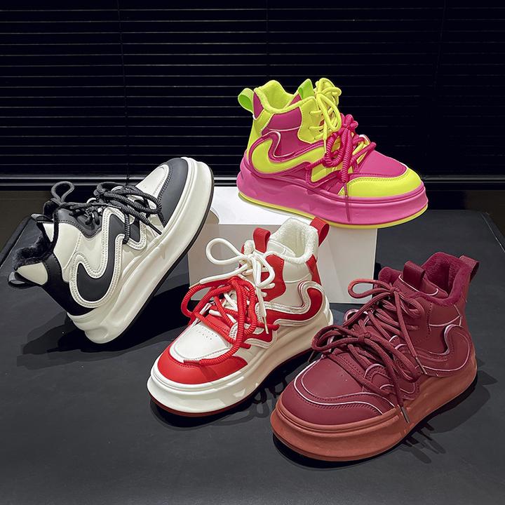 厚底高帮小白鞋女2024秋冬新款韩版透气百搭拼色休闲运动学生板鞋