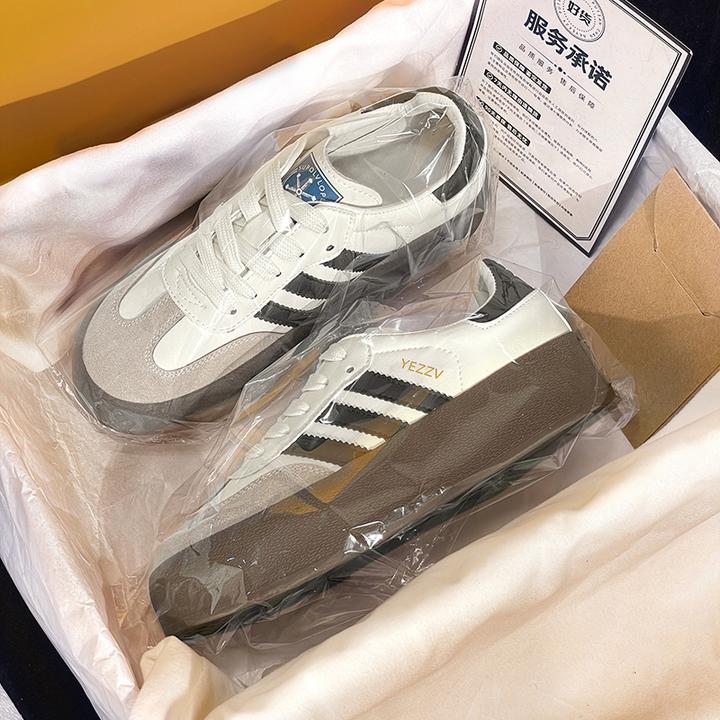 三条杠德国德训鞋灰色2024新款男鞋夏季真皮运动板鞋女款休闲板鞋