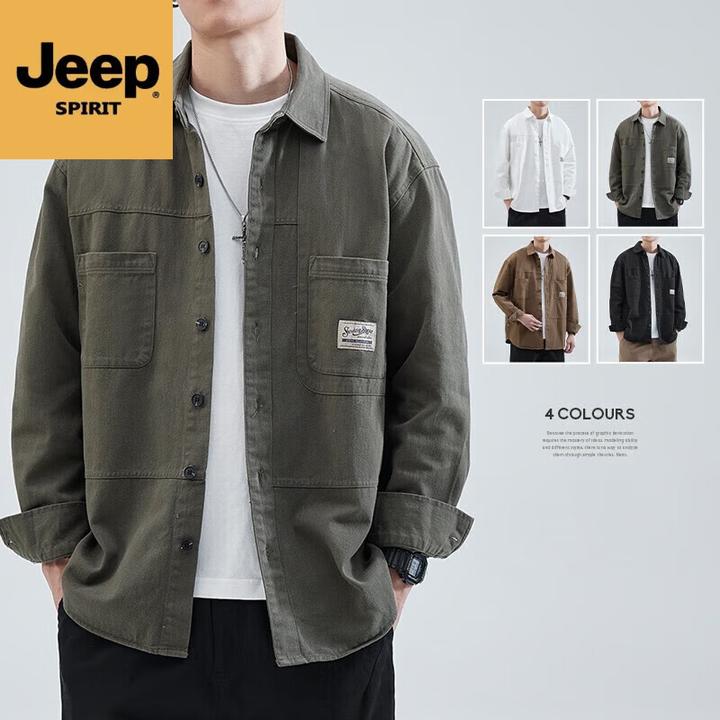JEEP SPIRIT吉普纯棉工装衬衫式夹克外套男士2024春秋文艺日系男