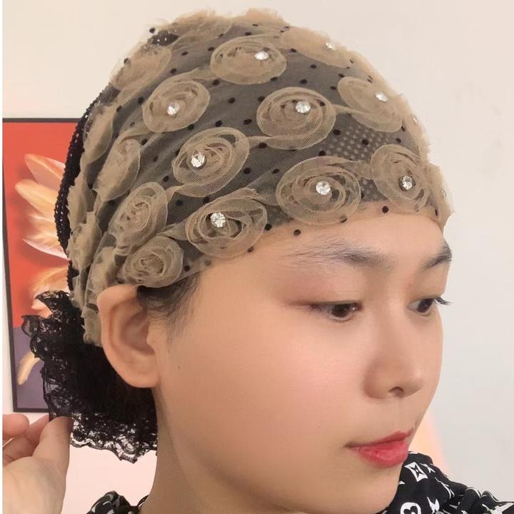 新款女士包头帽玫瑰花镂空盘花帽遮白发居家百搭头巾帽四季通用