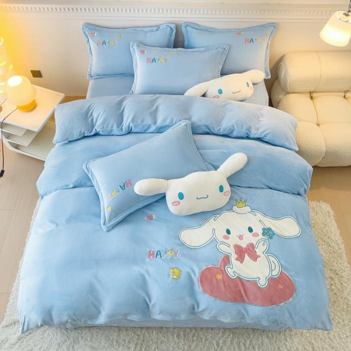 全消光牛奶绒升级版宝宝绒四件套卡通贴布绣高端上档次四件套