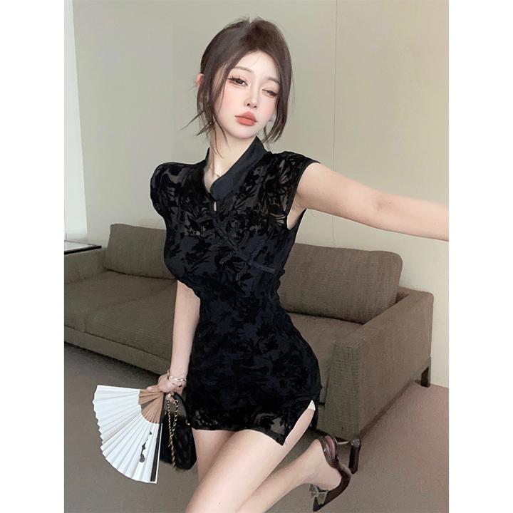 辣妹复古旗袍连衣裙女夏季2025新款假两件性感修身显瘦气质短裙子