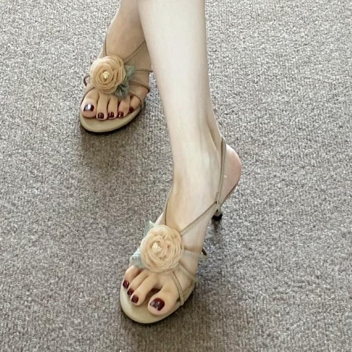 山茶花仙女风配裙子凉鞋女款2025新款绝美高跟凉鞋女夏外穿凉拖鞋