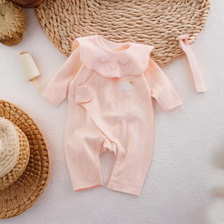 连体衣婴儿春秋可爱风爬服哈衣宝宝长袖女宝幼儿带口水巾蝴蝶衣