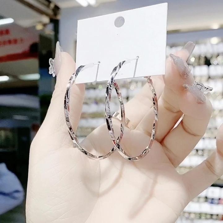 925银针耳环 纽纹时尚耳圈欧美百搭气质个性网红素款大圆圈-295