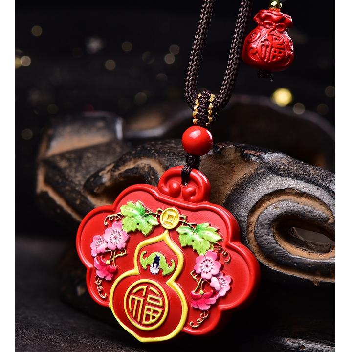 含辰砂工艺品朱砂红砂彩绘如意葫芦锁吊坠项链款男女护身纳福礼物
