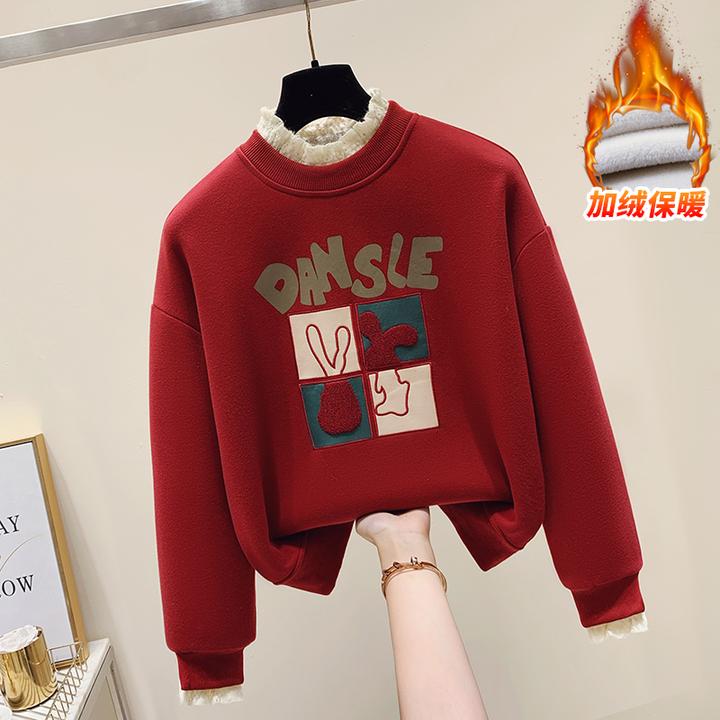 假两件加绒保暖卫衣女2024秋冬爆款洋气减龄小个子欧货加厚上衣潮