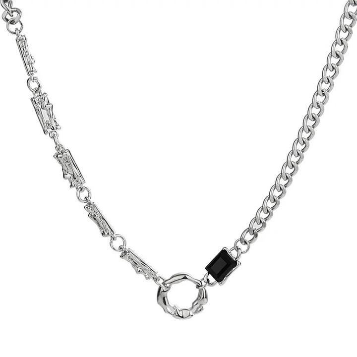 钛钢项链 【山峦之巅】欧美简约冷淡风圆圈黑石锁骨链TB 2861