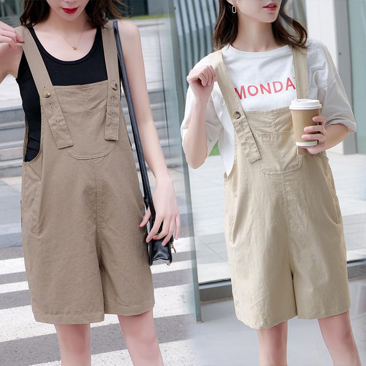 孕妇背带裤短裤夏季薄款棉麻宽松大码孕妇裤小个子连体裤减龄1262