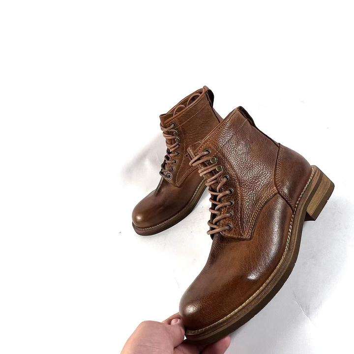 QIGLEL英伦风系带皮靴棕色咖色休闲时尚秋冬圆头百搭