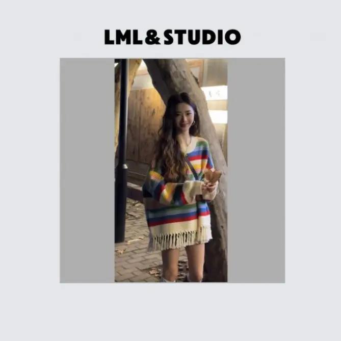 LI明兰【彩边流苏】针织套头毛衣