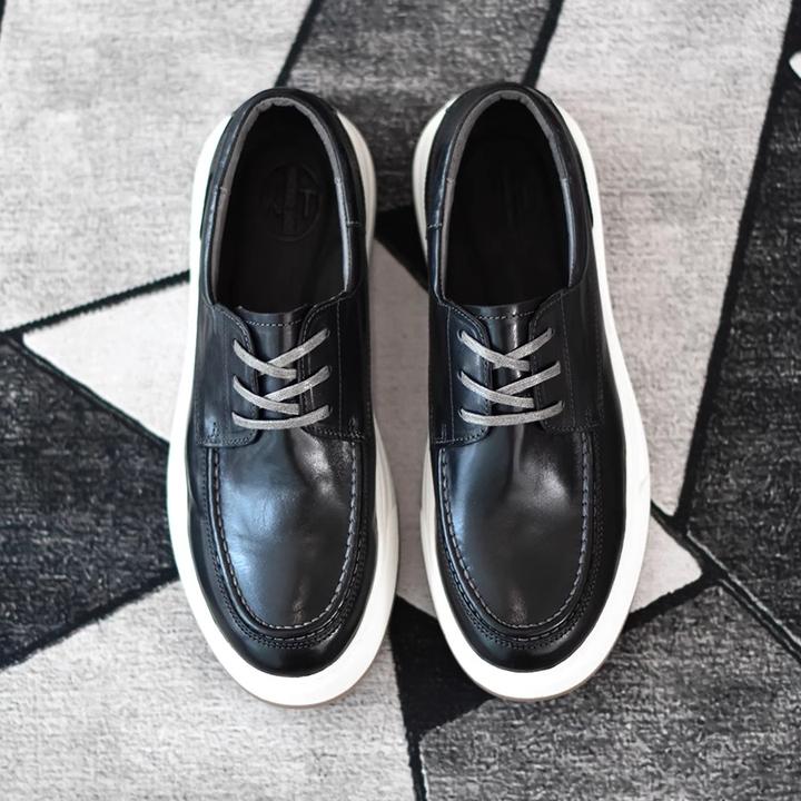 英伦水洗马皮复古做旧真皮/解放双脚/运动休闲鞋潮黑色板鞋男鞋子