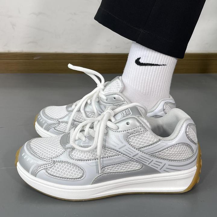 潮牌爆款夏季新款银色厚底老爹鞋男女复古网面情侣休闲运动鞋