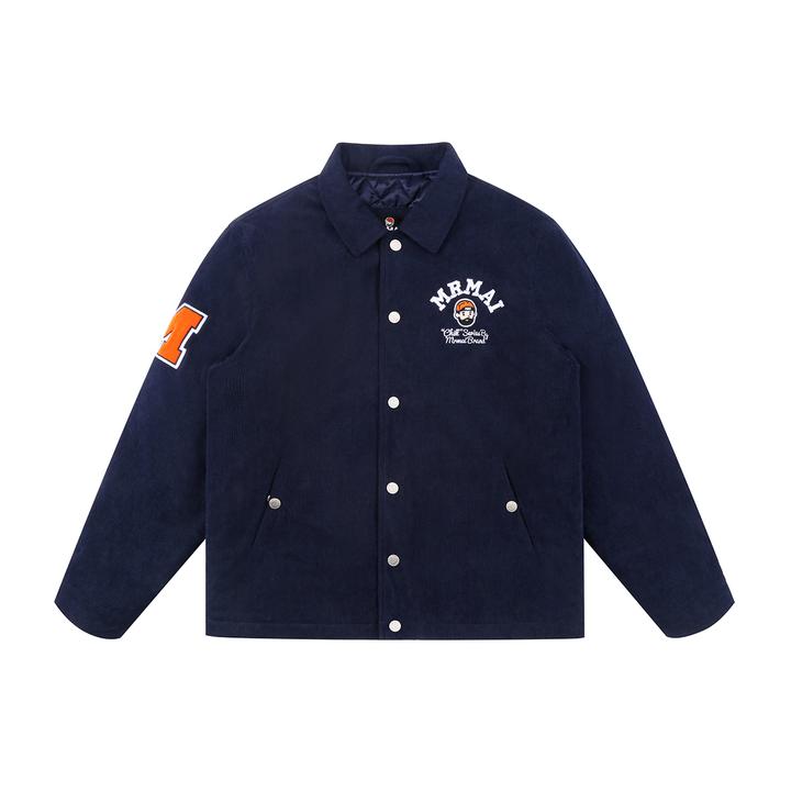 MMLAB MRMAI CHILL系列秋冬休闲刺绣藏青灯芯绒宽松加厚夹克外套