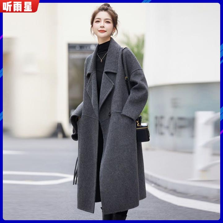 l牛角扣毛呢大衣女中长款秋冬新款宽松洋气高档加厚保暖呢子大衣1