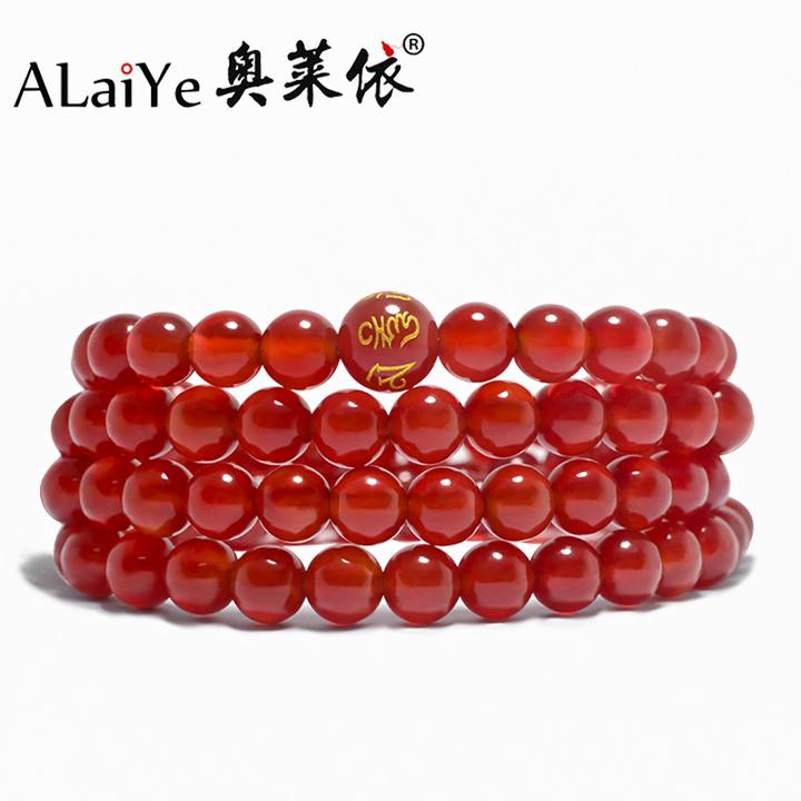 红色六字天然玛瑙多四圈项手链男女108颗念串佛珠水晶情侣首饰品