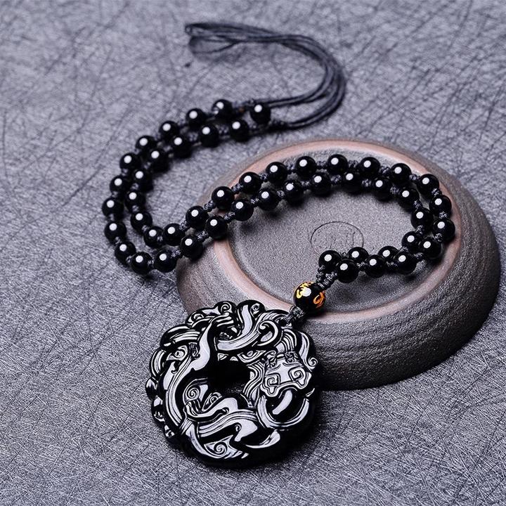 冰种天然黑曜石吊坠男士项链女本命年属龙年情侣貔貅平安扣挂件