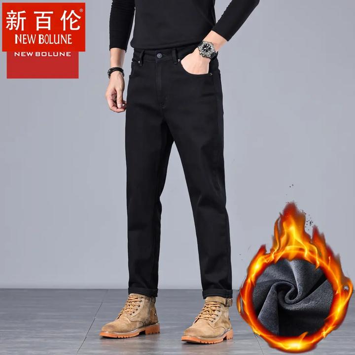 新百伦牛仔裤秋冬季节新款男士加绒休闲牛仔裤男商务休闲时尚修身