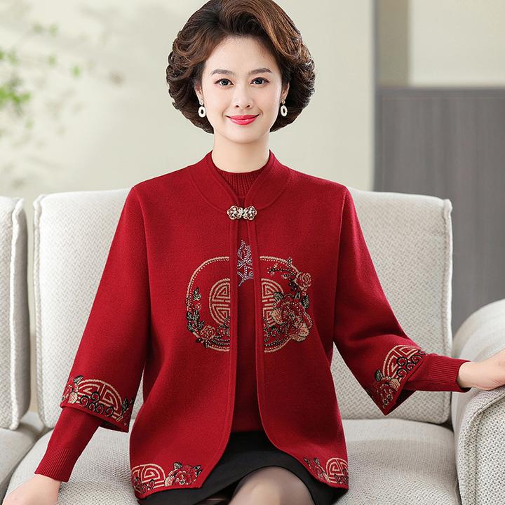 秋冬针织两件套中年女士妈妈装秋季时尚外套长袖厚款减龄中老年