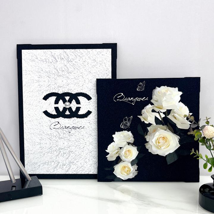 轻奢磨砂细闪沙发背景ins风山茶花几何高级叠放客厅摆件画防滑