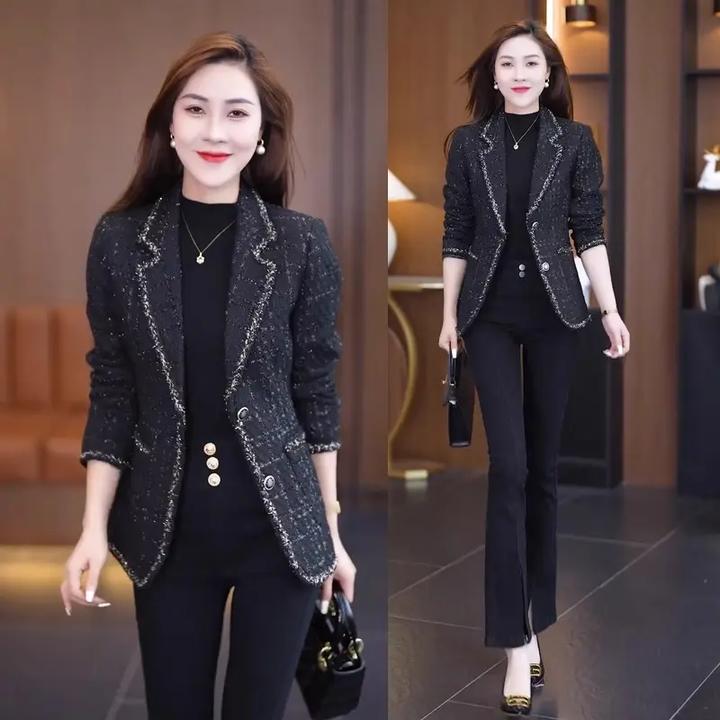 时尚洋气小香风短款外套女2024秋冬新款气质显瘦毛呢西装外套上衣