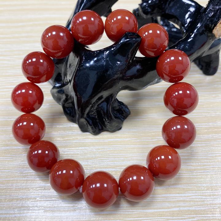 【大佬同款】A015卡14mm天然宝石级满肉保山柿子红玛瑙南红手串单圈