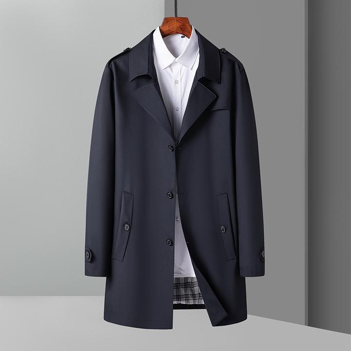 2023秋季新款男士夹克中长款翻领休闲纯色风衣百搭牛奶丝商务外套