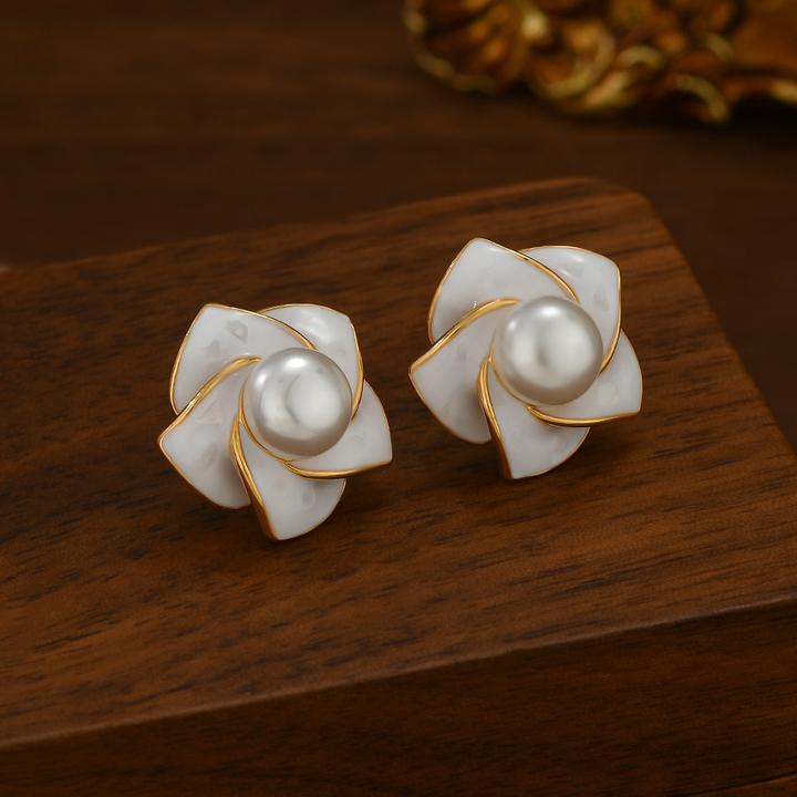 铜合金仿珍珠耳饰 S925银针高级感复古法式耳环气质轻奢百搭耳钉