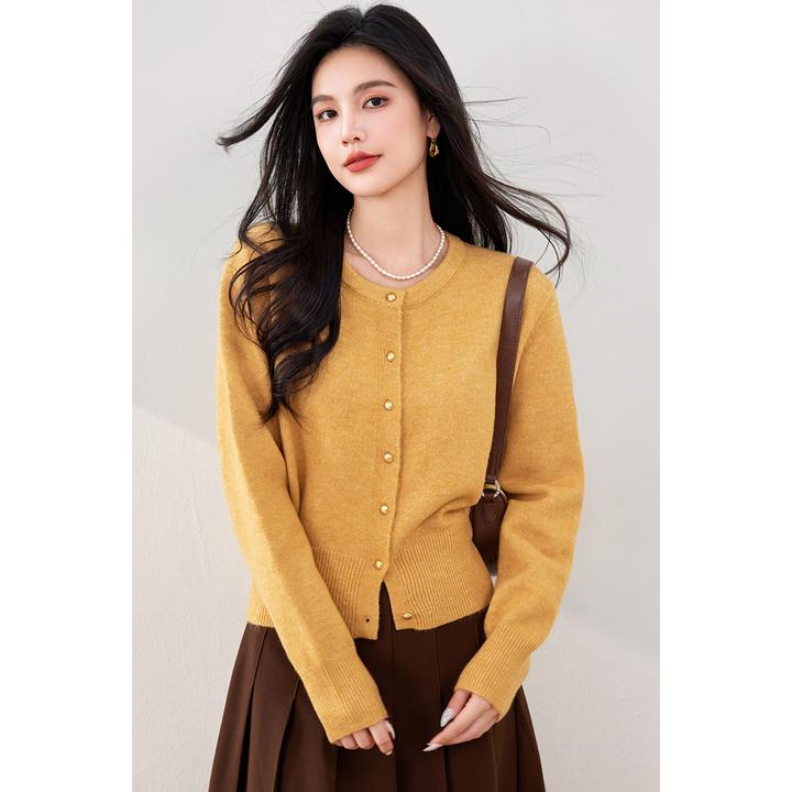 姜黄色短款毛衣女秋冬上衣软糯慵懒风长袖秋季针织衫外套纯色百搭