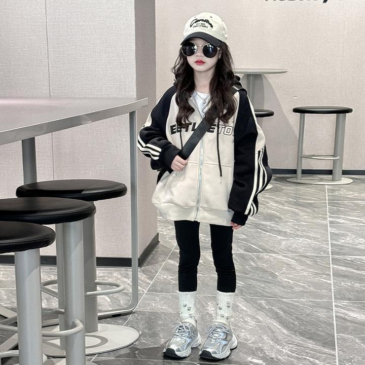 外套2025新款儿童加厚拼色上衣冬装大童小女孩洋气加绒棒球服