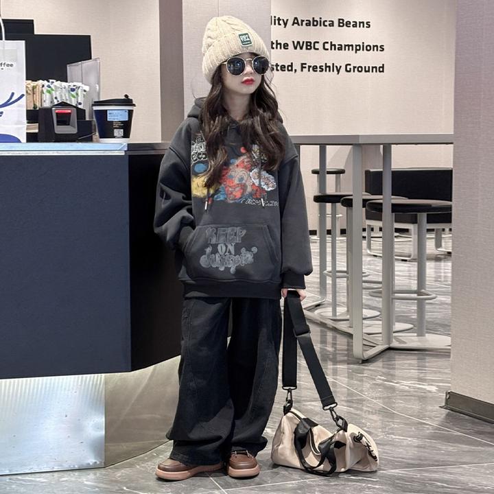 女童加绒卫衣秋冬2025新款洋气儿童连帽加厚冬季女大童一体绒上衣