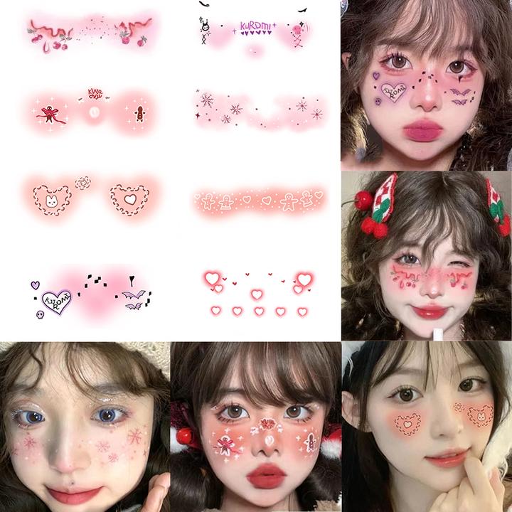 圣诞节妆容脸贴纹身贴 雪花小樱桃蝴蝶结圣诞树卡通少女腮红妆COS