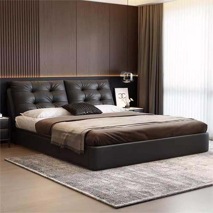 现代简约真皮床网红主卧大床1.8m轻奢高级意式极简双人床卧室婚床