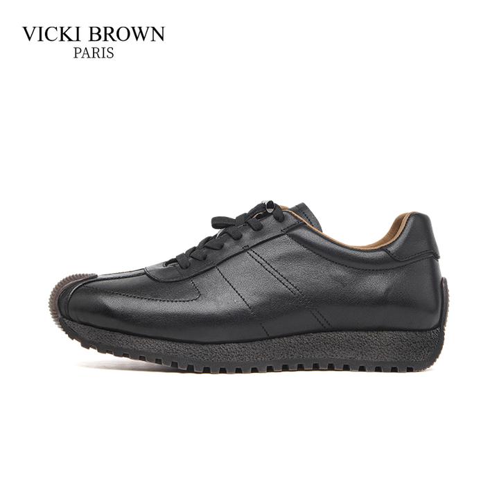 VICKI BROWN秋季轻奢男士黑色低帮舒适百搭真皮皮鞋时尚休闲鞋男