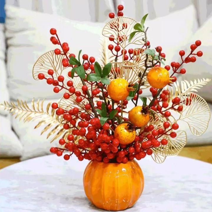 新年发财果柿子仿真花年宵花客厅插花摆件开业乔迁新居装饰品摆设
